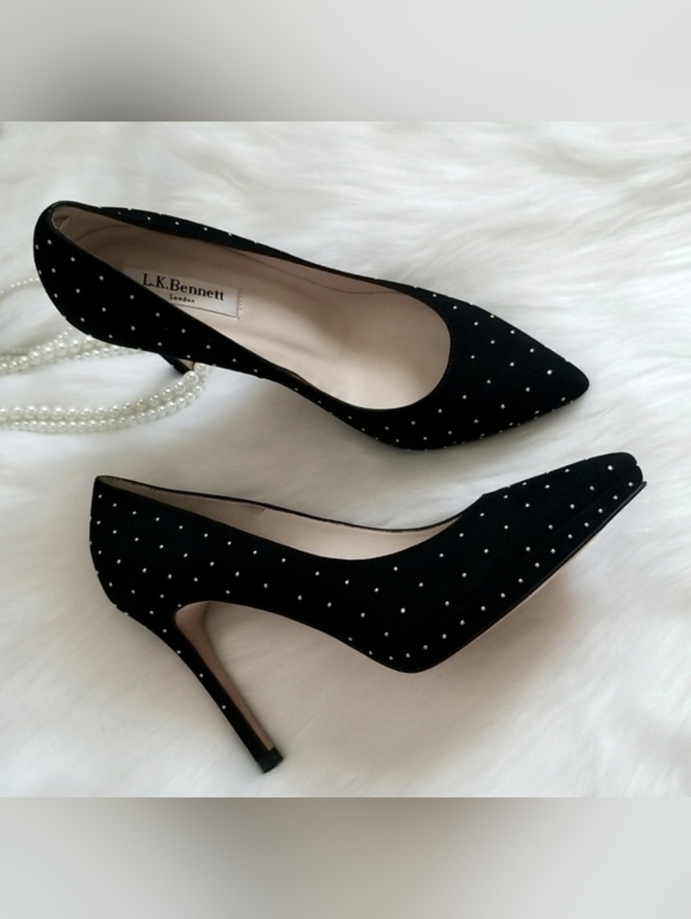 LK Bennett Black Suede With Gold Studs Platform Heels